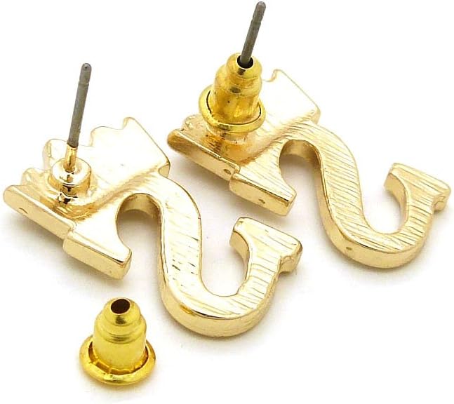 Fashion 21 Unisex Small Size Pave Initial Alphabet Letter Pendant 24" Box Chain Necklace & Earring Set (S Set/Gold)