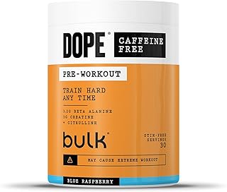 Dope Polvere Pre-Workout Senza Caffeina | Blue Raspberry | 510g | 30 Porzioni | Senza Stimolanti | 3,2g Beta Alanina | 3g Creatina | Miscela Citrullina AAKG | Vitamina B6 | Supporta Potenza