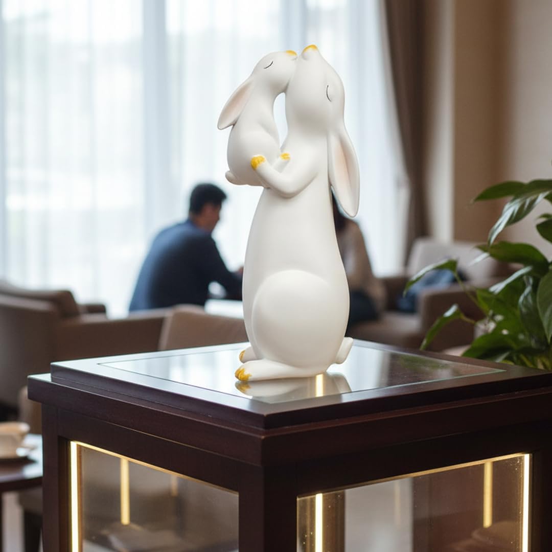 11-inch Tall Resin Bunny Statue - Hand-Painted White Rabbit Figurine for Easter Decor, Spring Home Accent & Memorial Gifts (Indoor/Outdoor) - Image 7