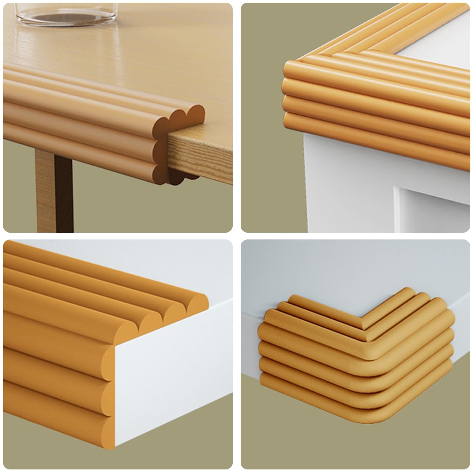 Protector Esquinas Muebles en Forma de W, Material NBR, Gruesos y Suaves, Ancho 8 Cm, Inodoros, Protector de Bordes, para Mesas y Muebles(Green,20m)