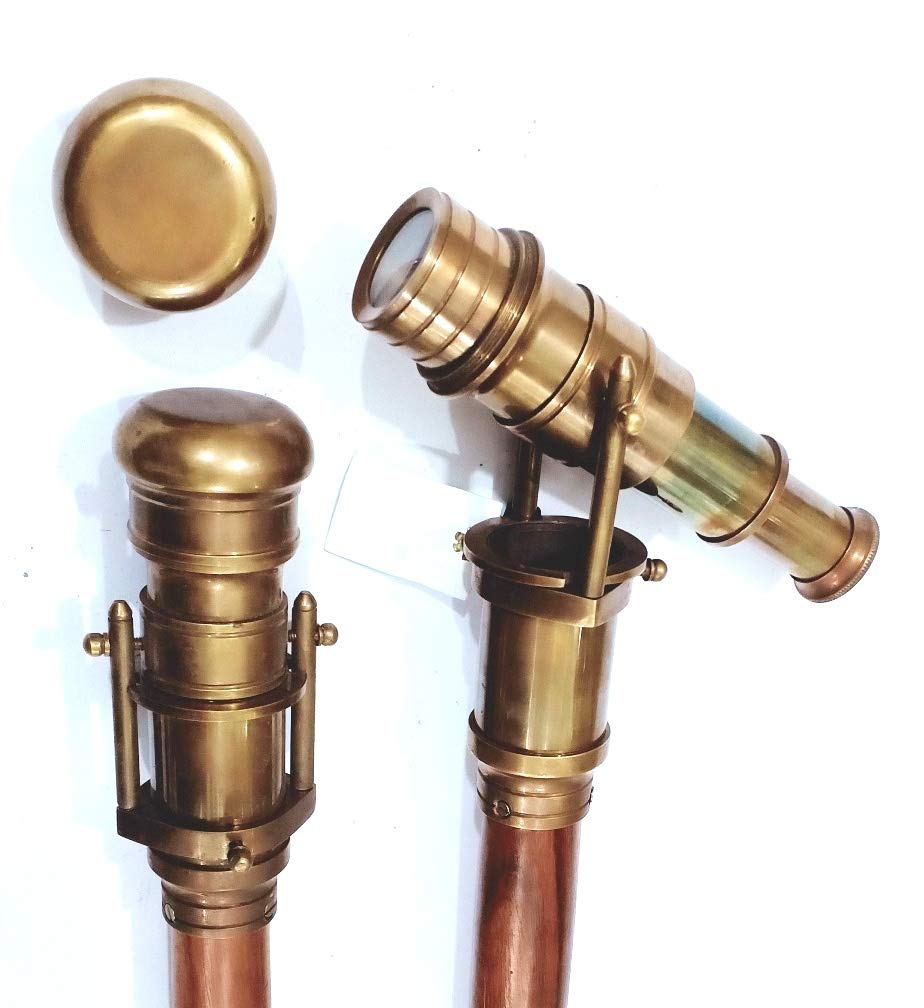 Gehstock, mit Teleskop, antiker Stil, Holz, 3-Fach faltbar, Braun
