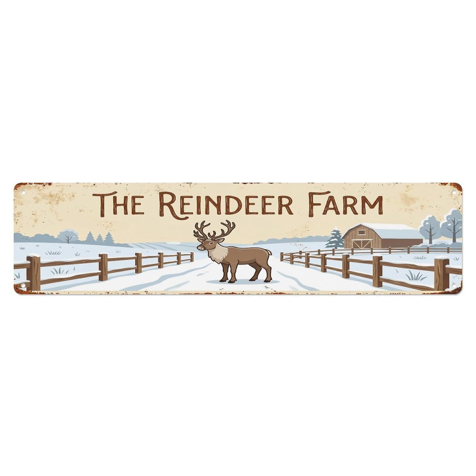 Vintage Reindeer Farm Scene The Reindeer Farm Metal Tin Sign