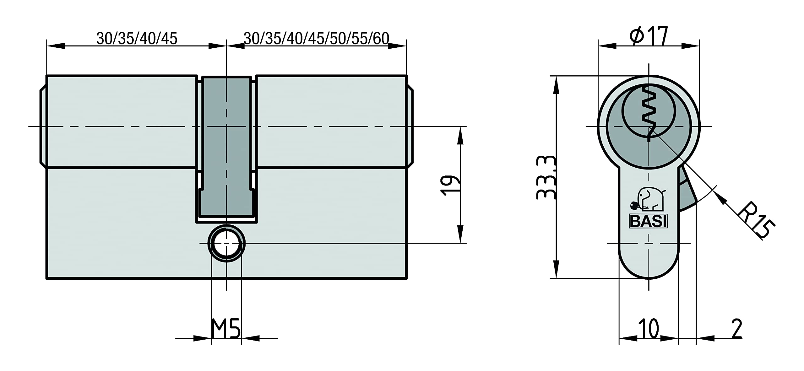 BASI Lot de 2 cylindres profilés V50 à double cylindre 35/45 mm - Fermeture identique - Cylindre profilé - Cylindre de porte pour portes d'entrée de maison - Serrure à cylindre avec 3 clés