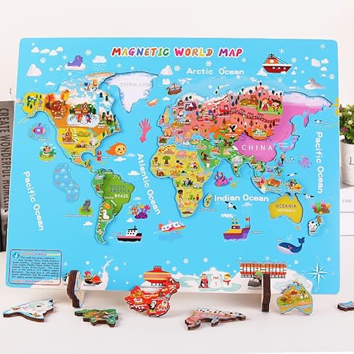 世界地図 木製 米国地図 ワールドマップ パズル 木のおもちゃ マグネット 英語教材 地理認知 勉強 英語 ウォール 壁掛け 地図 ボーネルンド 子供用 おもちゃ 組み立て インテリア 縁日おもちゃ 創造力 思考力 家庭教育 誕生日 クリスマス ギフト 福