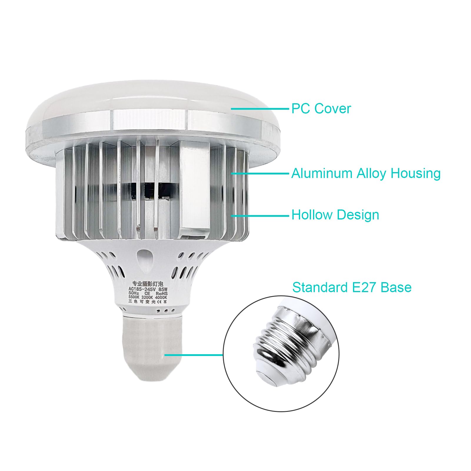 Andoer Studio fotografico Luce Illuminazione Telecomando 85W 3000K-6500K Fotografia Luce Risparmio Energetico Regolabile E27 Base per Studio Home Warehouse Office Hotel