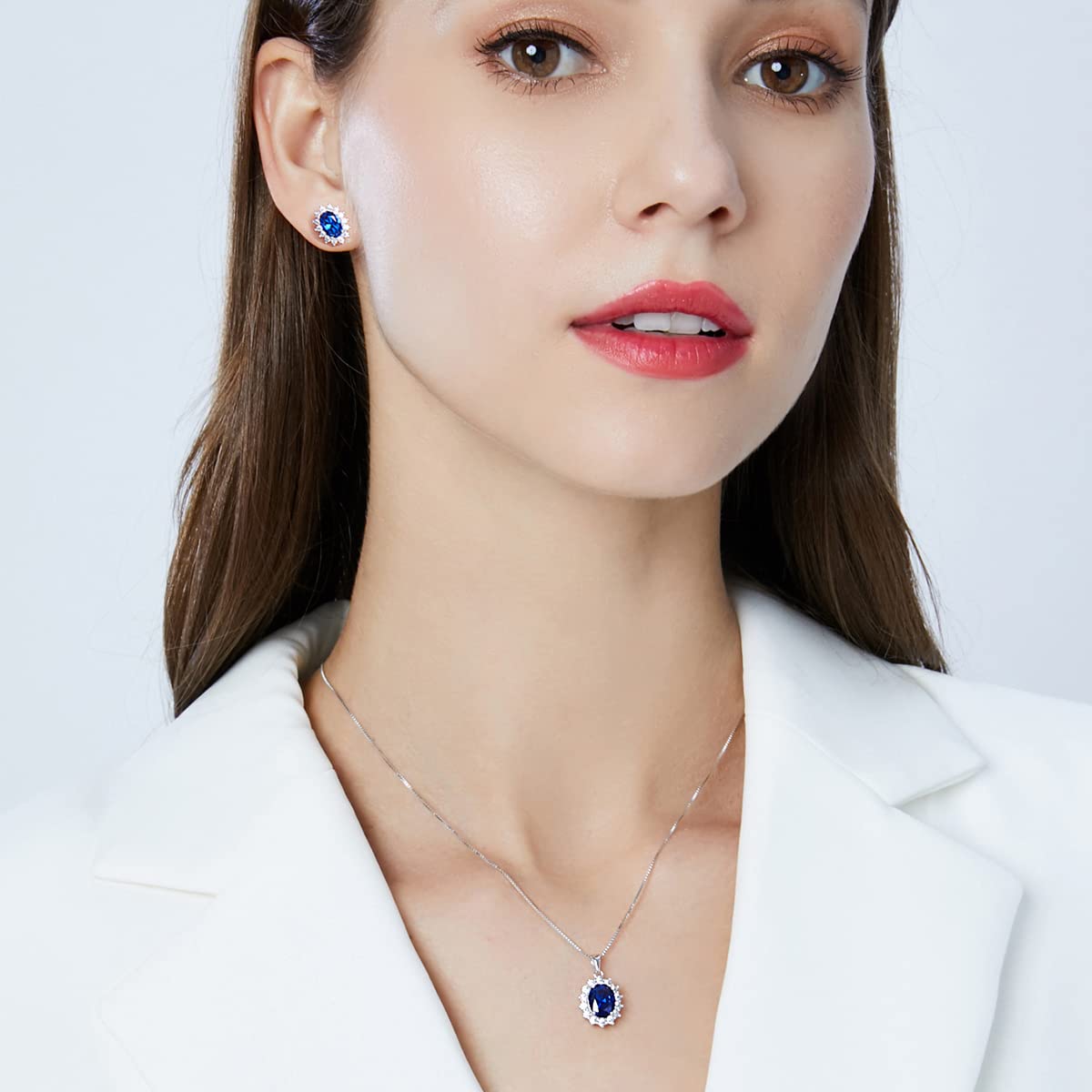 Femme Parure Argent Sterling 925, Ensemble de Bijoux Hypoallergénique Boucles d’oreilles Collier Bague avec Zircon Cubique 5A Blanc/Rouge/Rose/Bleu, Mariage Soirée Cadeau Anniversaire