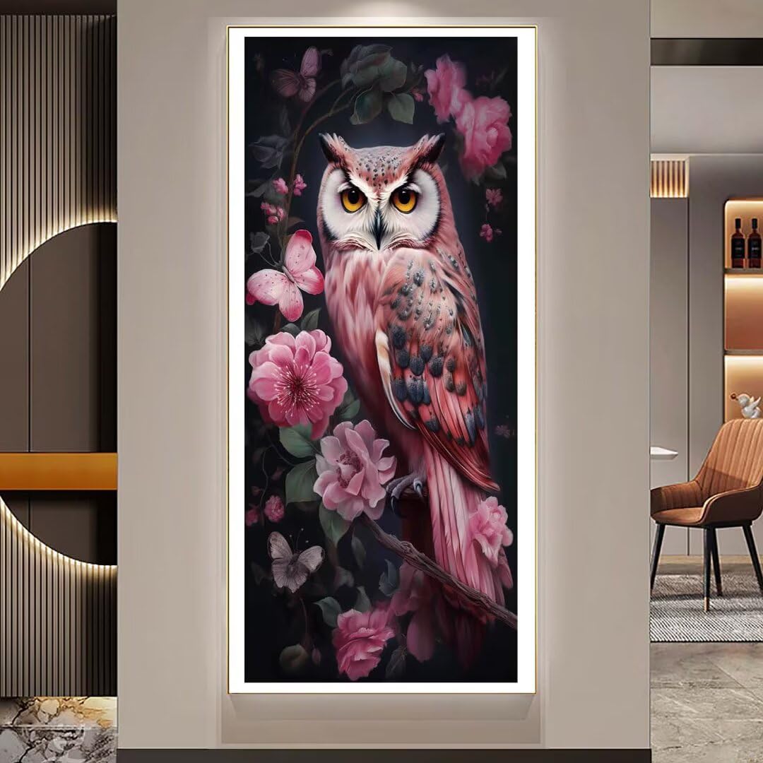 DIY 5D Peinture Diamant Kit Complet Adulte/Enfant Chouette Bienvenue Diamond Painting Cristal Strass Toile Broderie Point De Croix Diamant Art Peinture Maison Salon Chambre Décoration 25x70cm