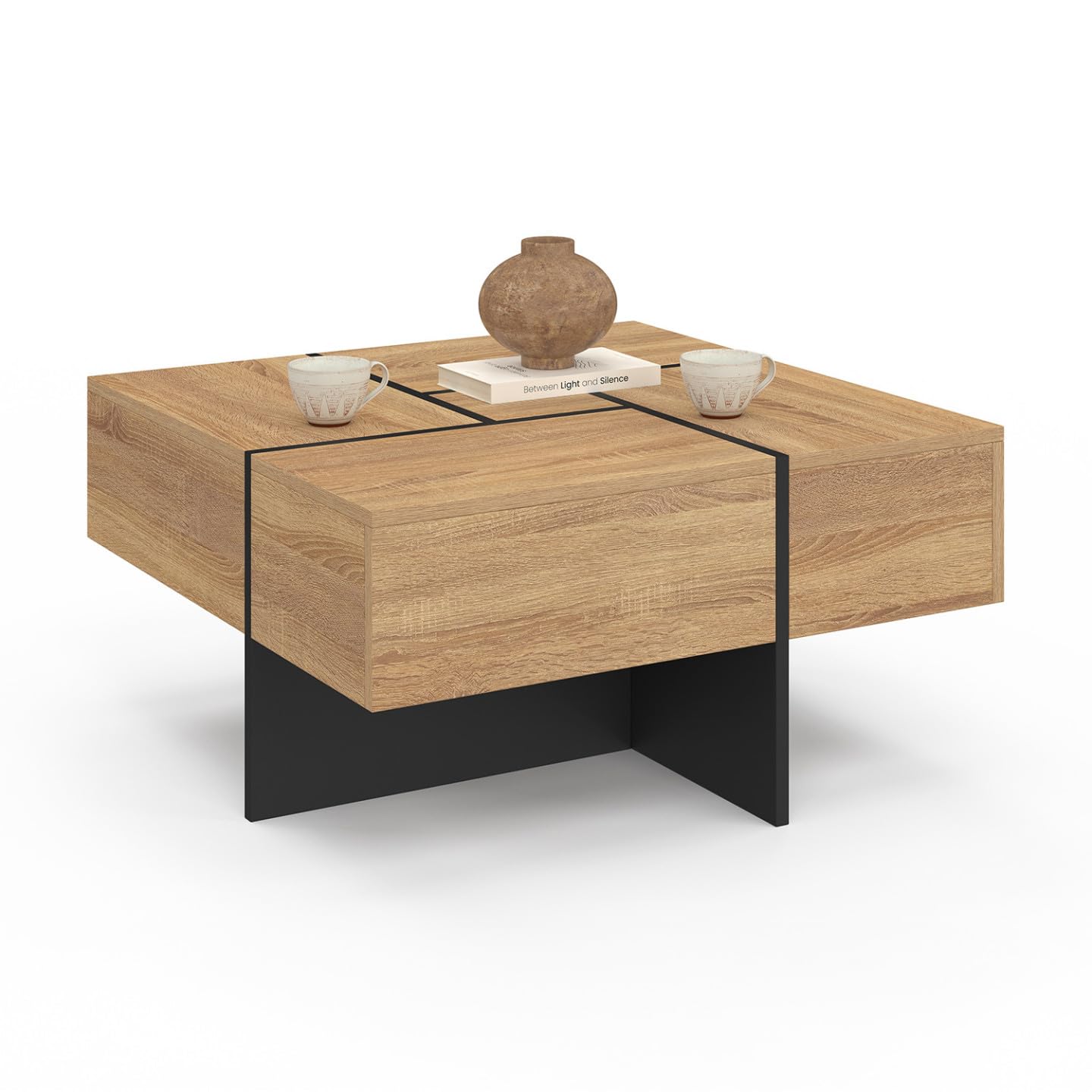 IDMarket - Table Basse carrée Talia 70 cm avec tiroirs Bois et Noir