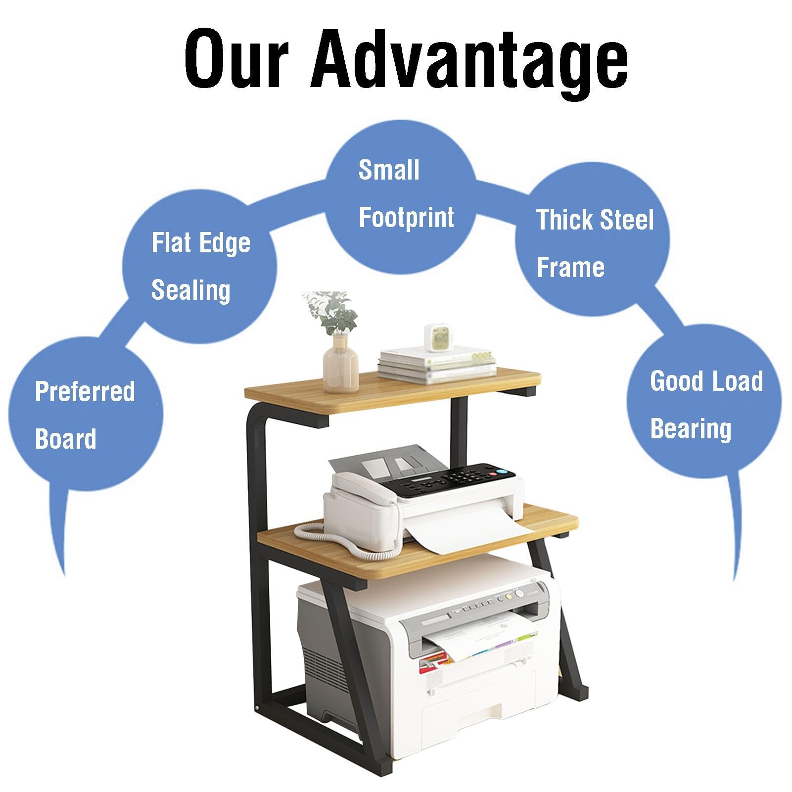 2-stufiger Desktop-Druckerständer, Schreibtisch-Organizer-Aufbewahrungsregal, Faxständer-Aktenständer-Bücherregal, Geeignet for Home-Office-Faxgerät-Scanner-Dateibücher (Color : White)