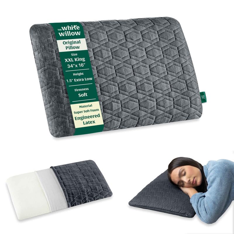 The White Willow Ultra Thin Hard Pillow for Sleeping-Ultra Slim Set of 4-Slim Support for Neck & Shoulder Pain-Flat Design-Orthopedic Cervical Neck Pillow-Extra Firm-XXL King Size-1.5" H-Grey-picture-34