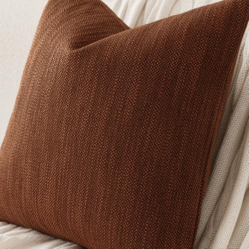 Image of Foindtower Set of 2 Decorative Textured Burlap Linen Throw Pillow Covers Farmhouse Boho Cushion Cover Solid Accent Pillowcase for Couch Sofa Bed Living Room Home Decor,20x20 Inch,Dark Rust Brown