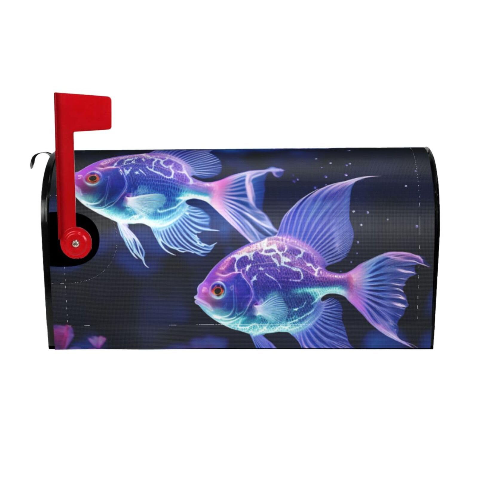 Two Blue Fish Mailbox Covers Magnetic Wraps Post Letter Box Cover Garden Home Decor 25.5x21 in