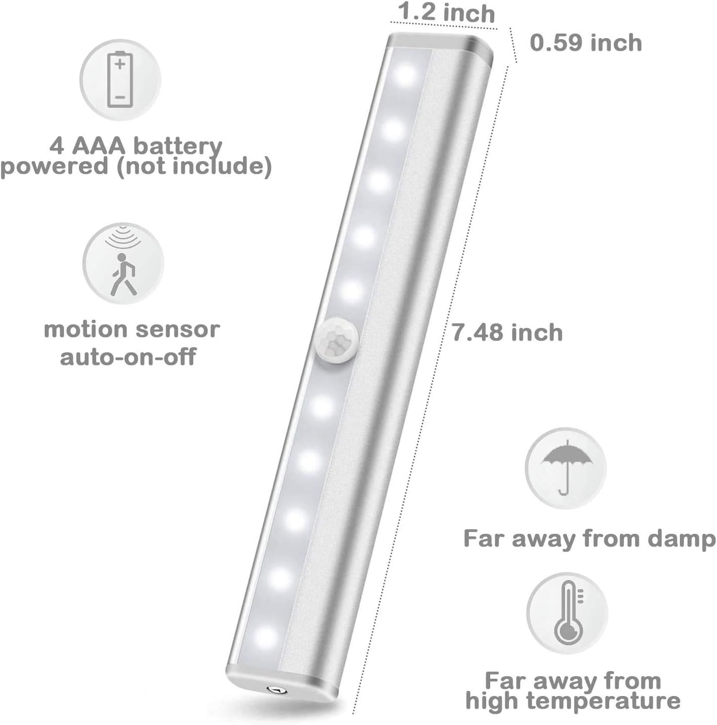 Lock Connection™ - LED Motion Activated Cabinet Light. Stick-on Anywhere/Battery Operated 10 LED Motion Sensor (Blue Qty 3 pcs)