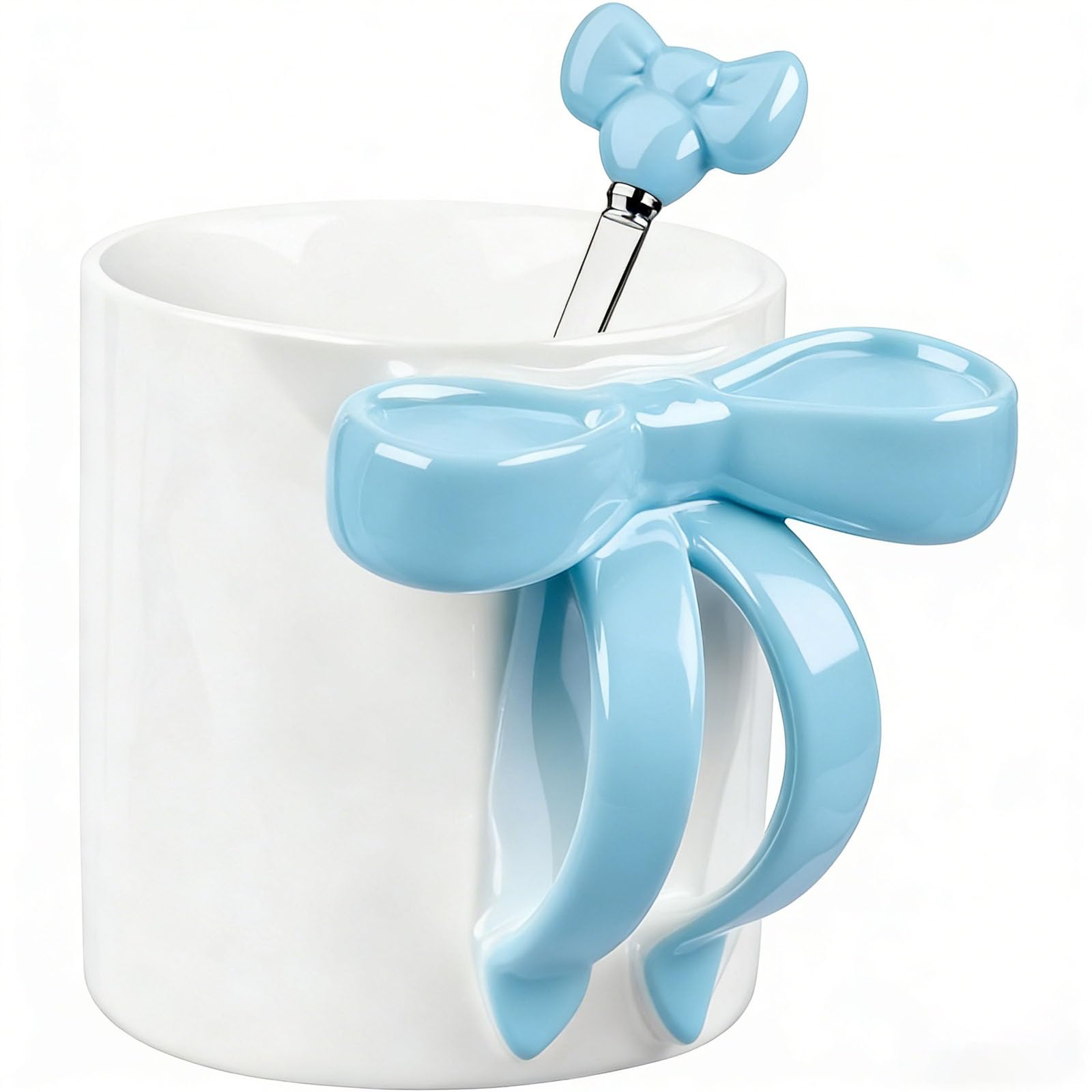 Disoza 350 ML Cute Mug Blau Schleife Kaffeebecher Keramik Tasse mit Schleife und Henkel Porzellan Kaffee Tee Tasse Küche, Haushalt & Wohnen