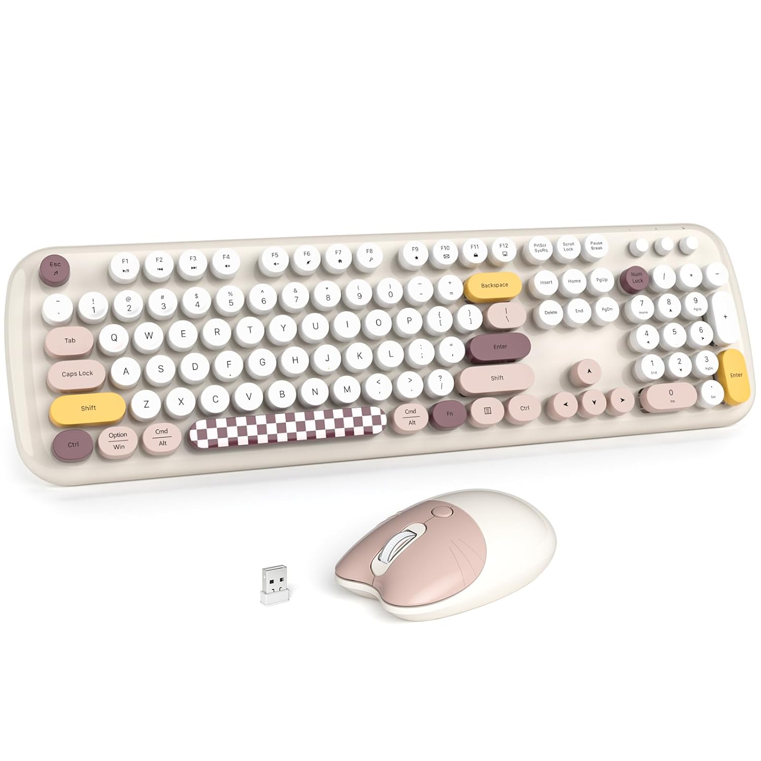 Wireless Keyboard and Mouse Combo for Windows, MOWUX 2.4G Full-Sized External Cordless Computer Keyboard, Compact Mouse, 8 Multimedia and Shortcut Keys, for PC, Laptop – Off White Colorful