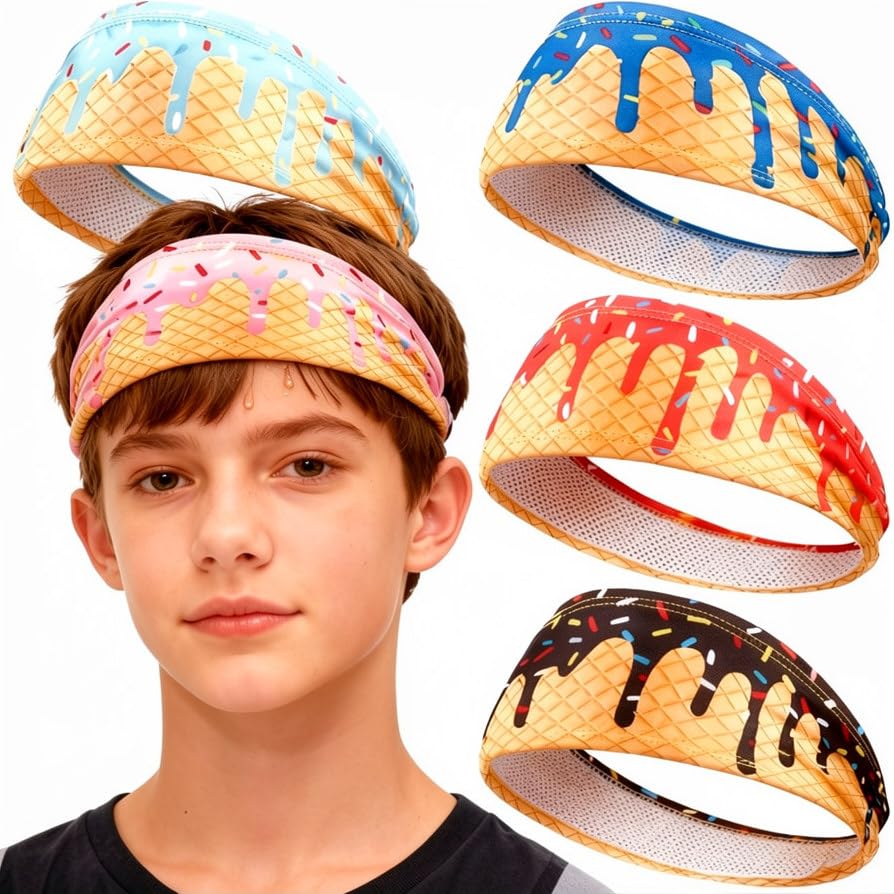 Ice Cream Drip Sports Headbands, Adjustable Tie Moisture Wicking Sweatbands for Men Women Teens, Non-Slip Breathable Headbands (6, Blue)