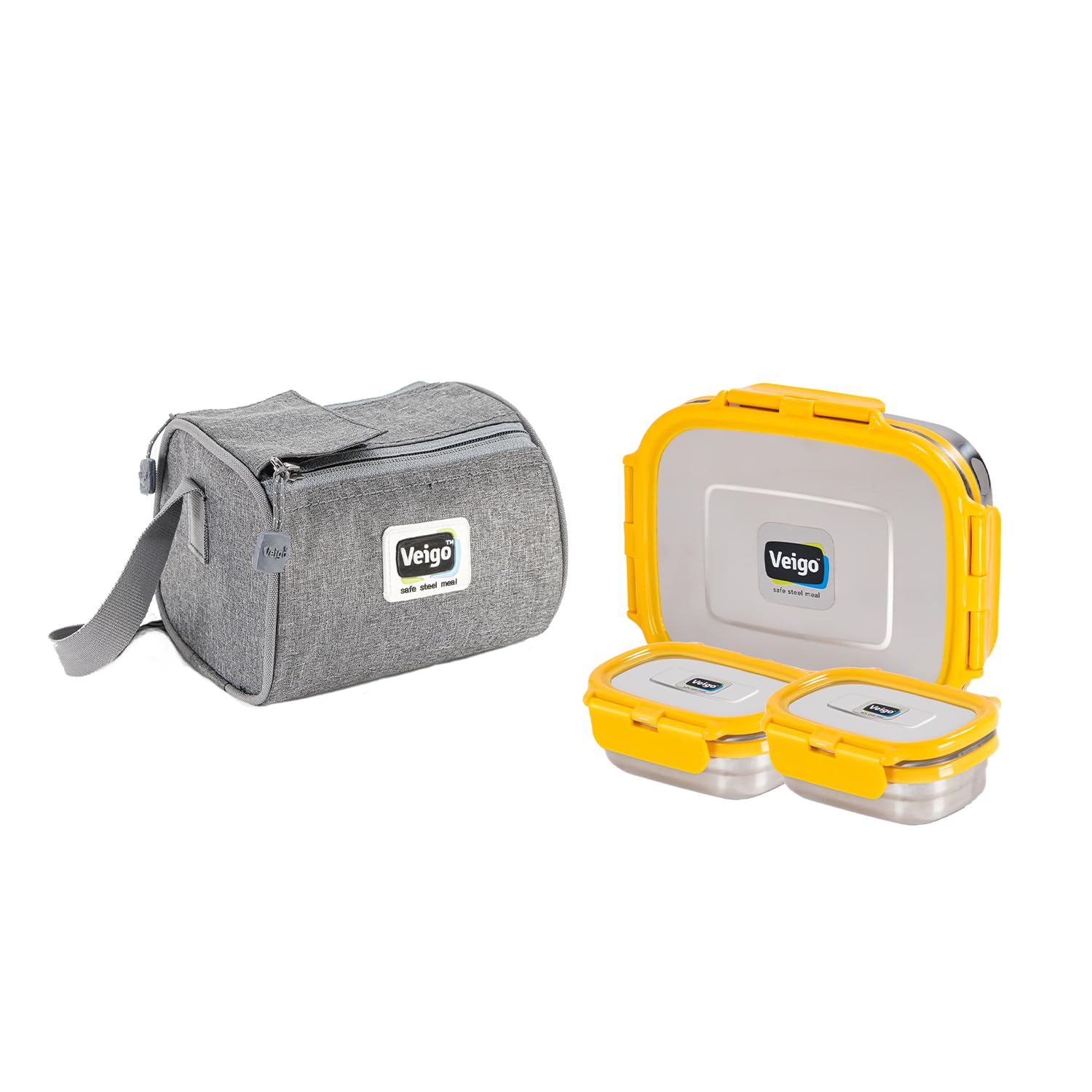 Veigo Steel Lunch Boxes for Office Men, Tiffin Box for Office Men, Lunch Box for Kids | 990 ml Capacity | Includes 630 ml, 180 ml, and 180 ml Containers | Leakproof & Airtight | Yellow (B0C6H5T5MK) Amazon Price History, Amazon Price Tracker