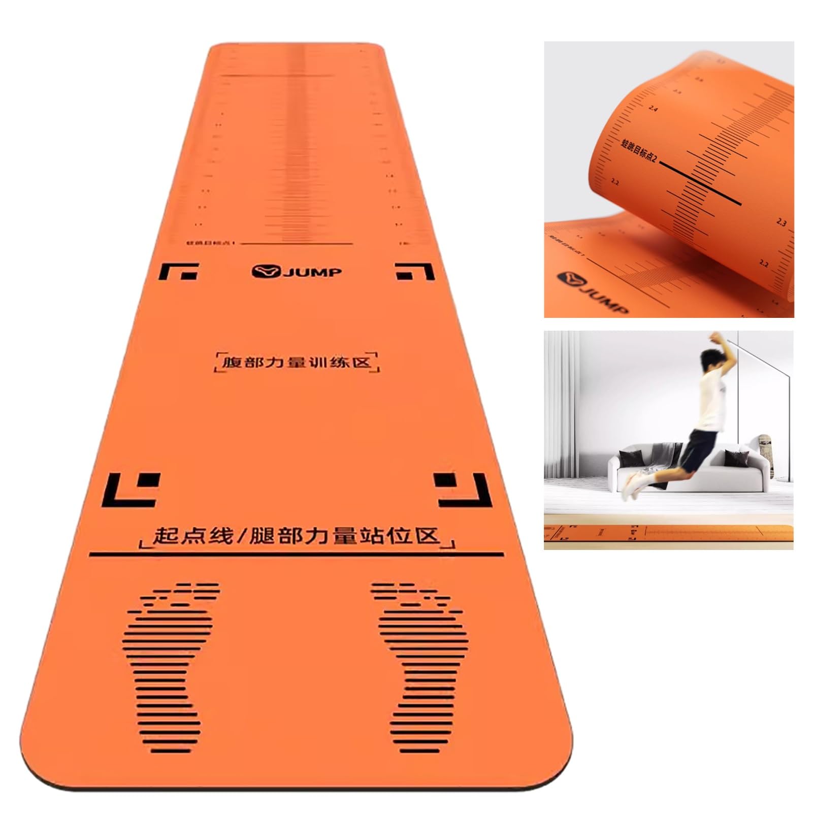 SAYOBO Long Jump Mat Portable Long Jump Measurement Mat Orange, Double Side Non-Slip Physical Training Pad for Jump Testing, 4mm Thick Standing Jumping Roping Mat