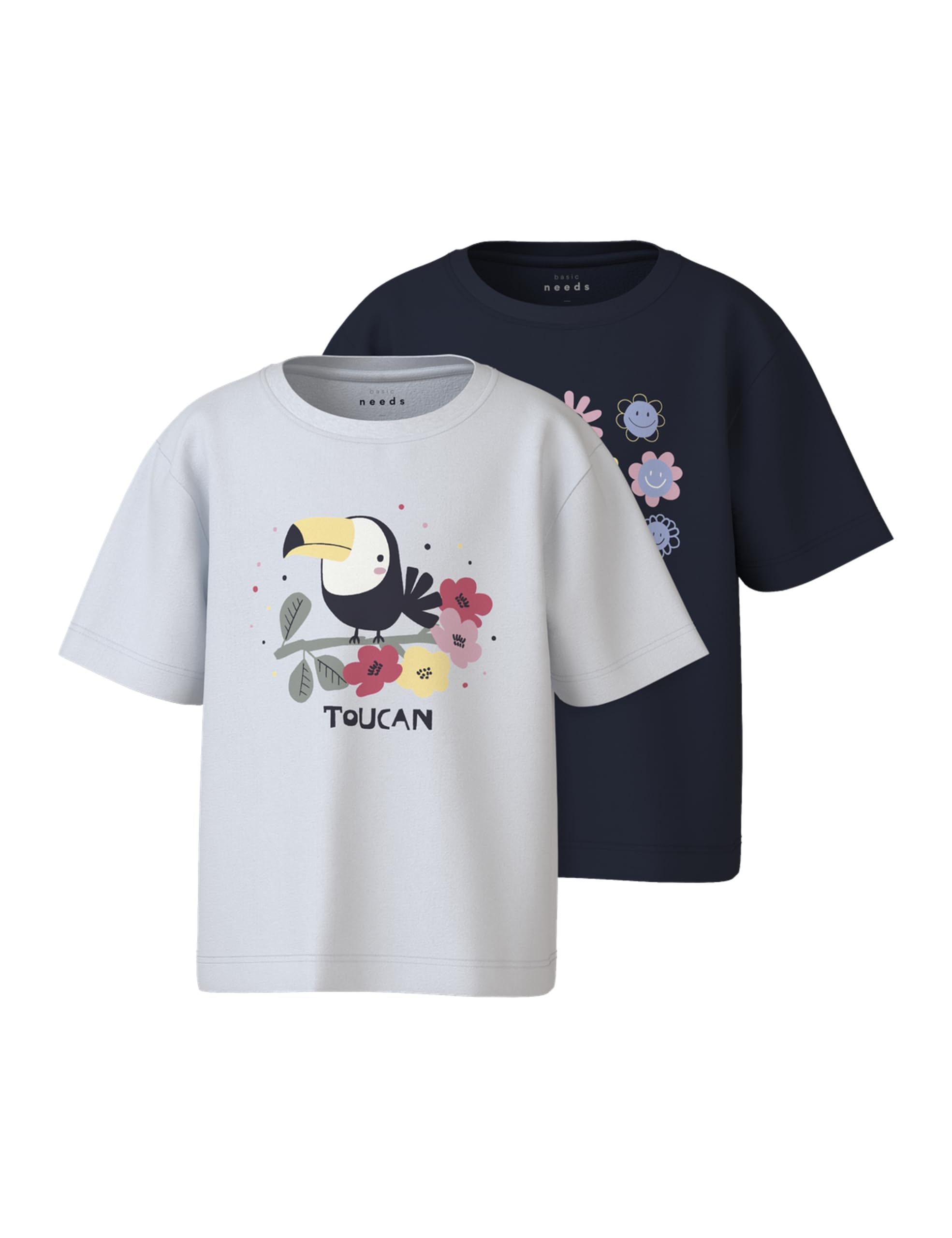 NAME IT Nmfveen 2P SS Nreg Top para niña (Paquete de 2), Azul Marino, 104