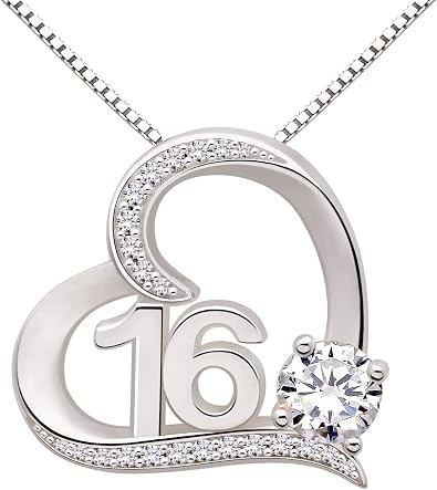 ALOV Jewelry Sterling Silver 16th Birthday Sweet 16 Sixteen Cubic Zirconia Pendant Necklace