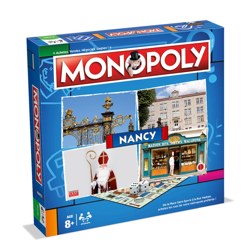 Winning Moves Monopoly Nancy en français - Jeu De Plateau 8+ - Jeu de Société pour 2 à 6 Joueurs - Jeux de Société Famille en français