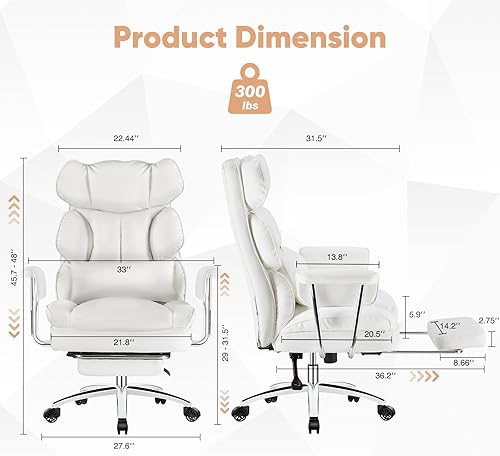 Miniatura 3 de Sweetcrispy Silla ejecutiva de escritorio para oficina en casa, ergonómica, grande, respaldo alto con reposapiés y soporte lumbar, altura reclinable