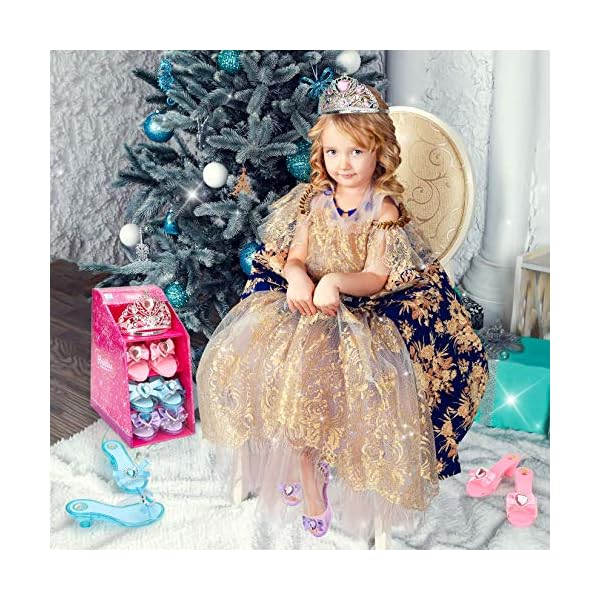 Mastom girls play set! Fashion princess dress up shoes and tiara (3 pairs of shoes + 1 tiara) role play collection for little girls - image 5