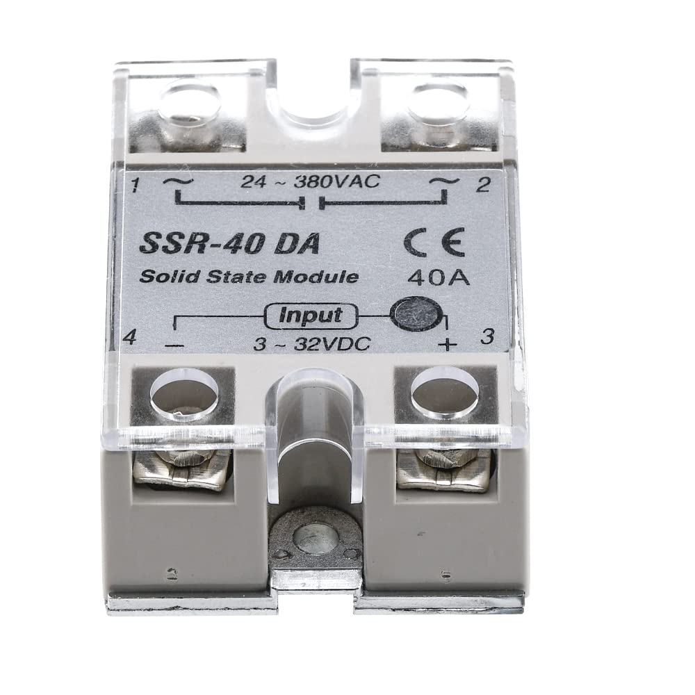 Módulo Relé de Estado Sólido SSR-40DA 40A DC-AC con Cubierta Protectora – Entrada 3-32VDC, Salida 24-380VAC – Controlador de Potencia para Arduino, CNC, Impresoras 3D 2 unidades