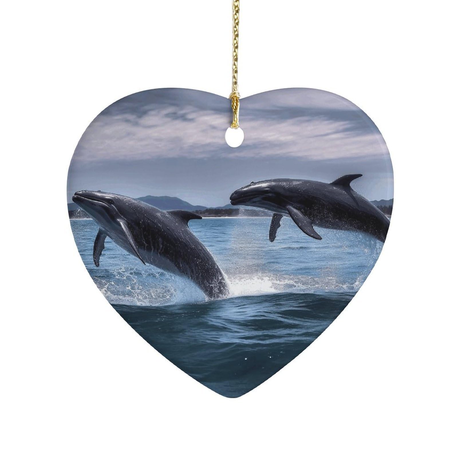 Fekiloot Style Jumping Whales Ceramic Ornament Home Decor Keepsake