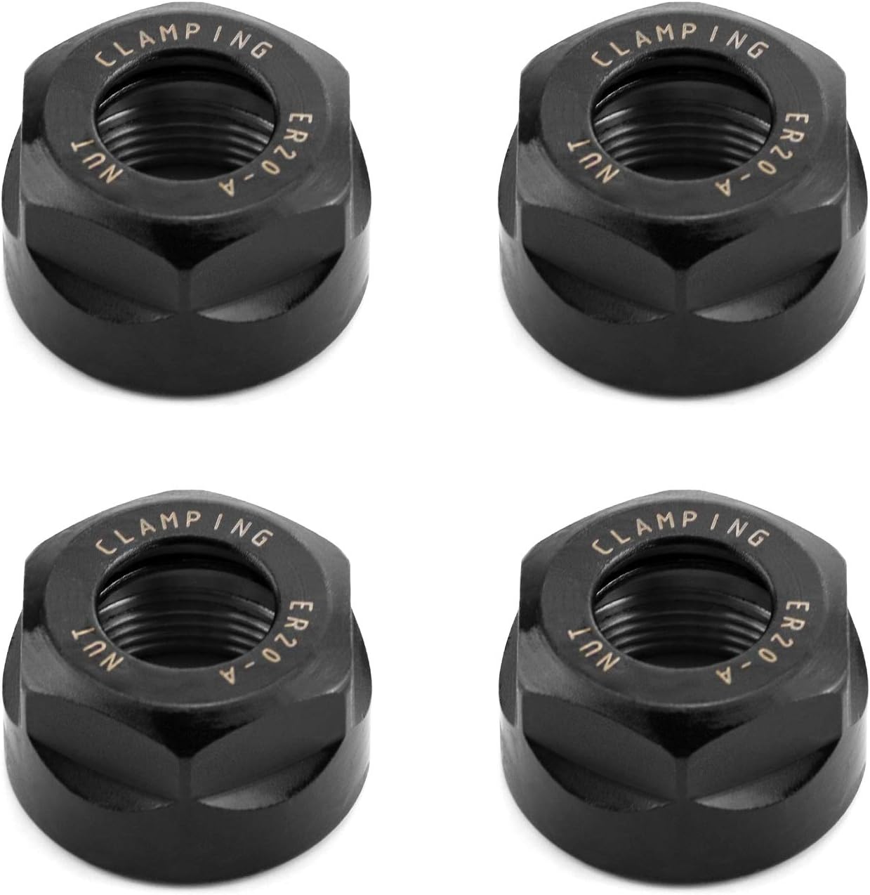 QWORK ER20 A Collet Clamping Nuts for CNC Milling Chuck Holder Lathe, 4 Pack (Black)