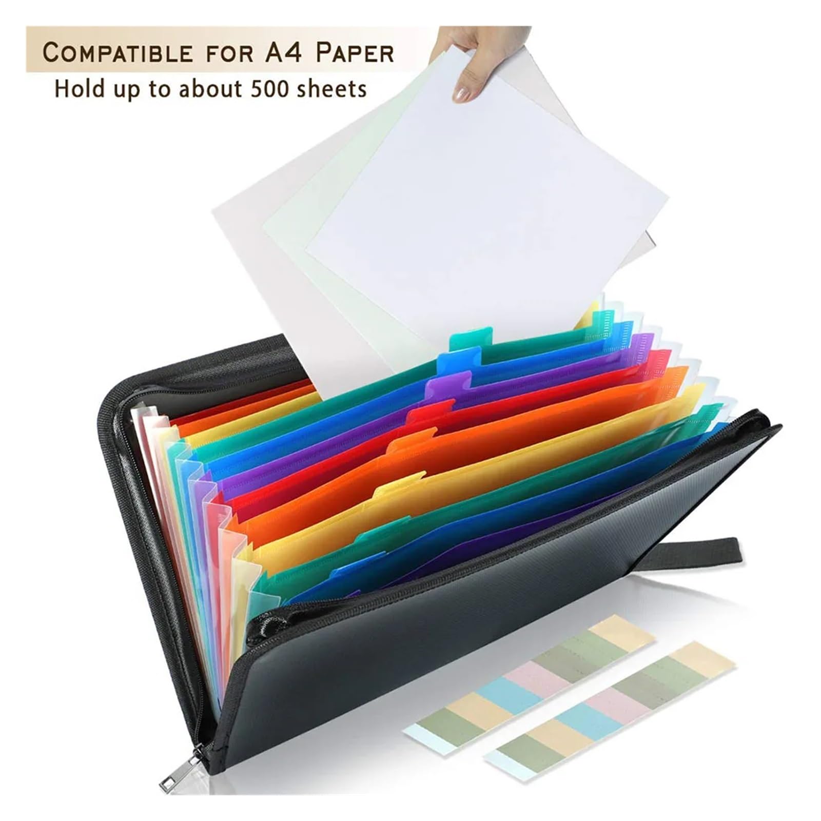Cartella portadocumenti espandibile A4 impermeabile, borsa portatile, cartella a fisarmonica con 12 tasche multicolori