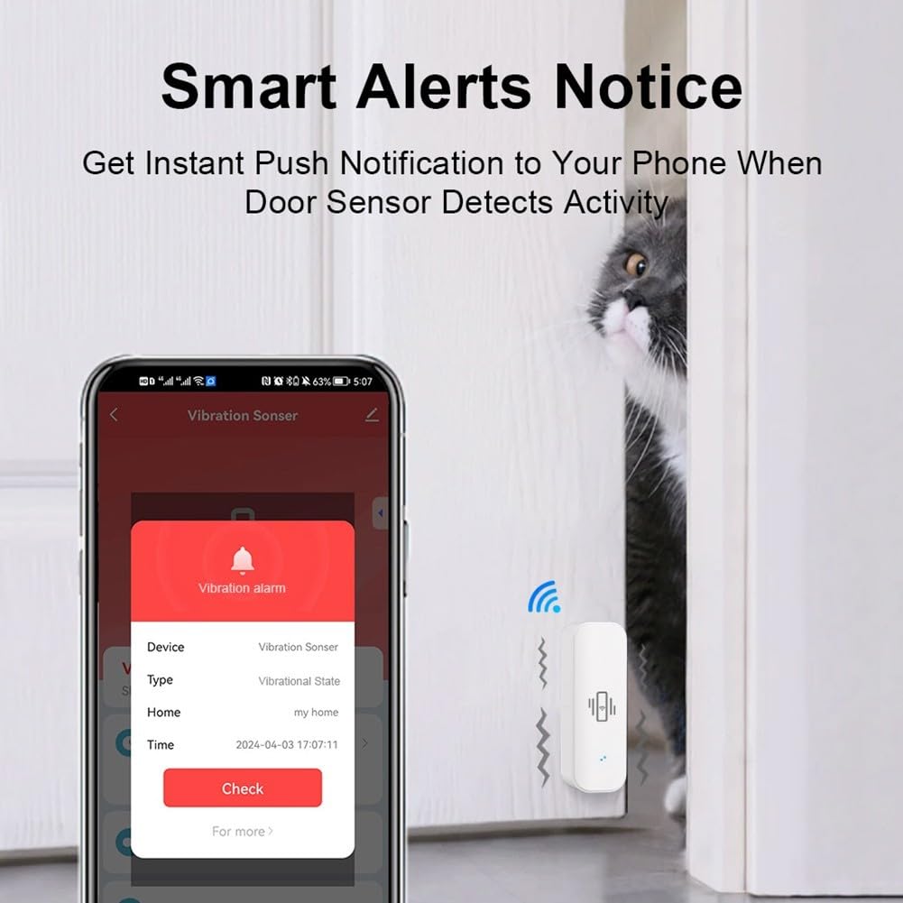 Sensore di vibrazione WiFi, mini rilevatore wireless di rottura del vetro per allarme e automazione domestica intelligente, nessun hub richiesto, compatibile con Tuya/per Smart Life APP (5 pezzi)