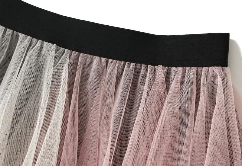 Long Pleated Skirts for Women Ruffle Layered Asymmetric Hem Tulle Skirt Color Block Fairy Midi Skirts Vacation2