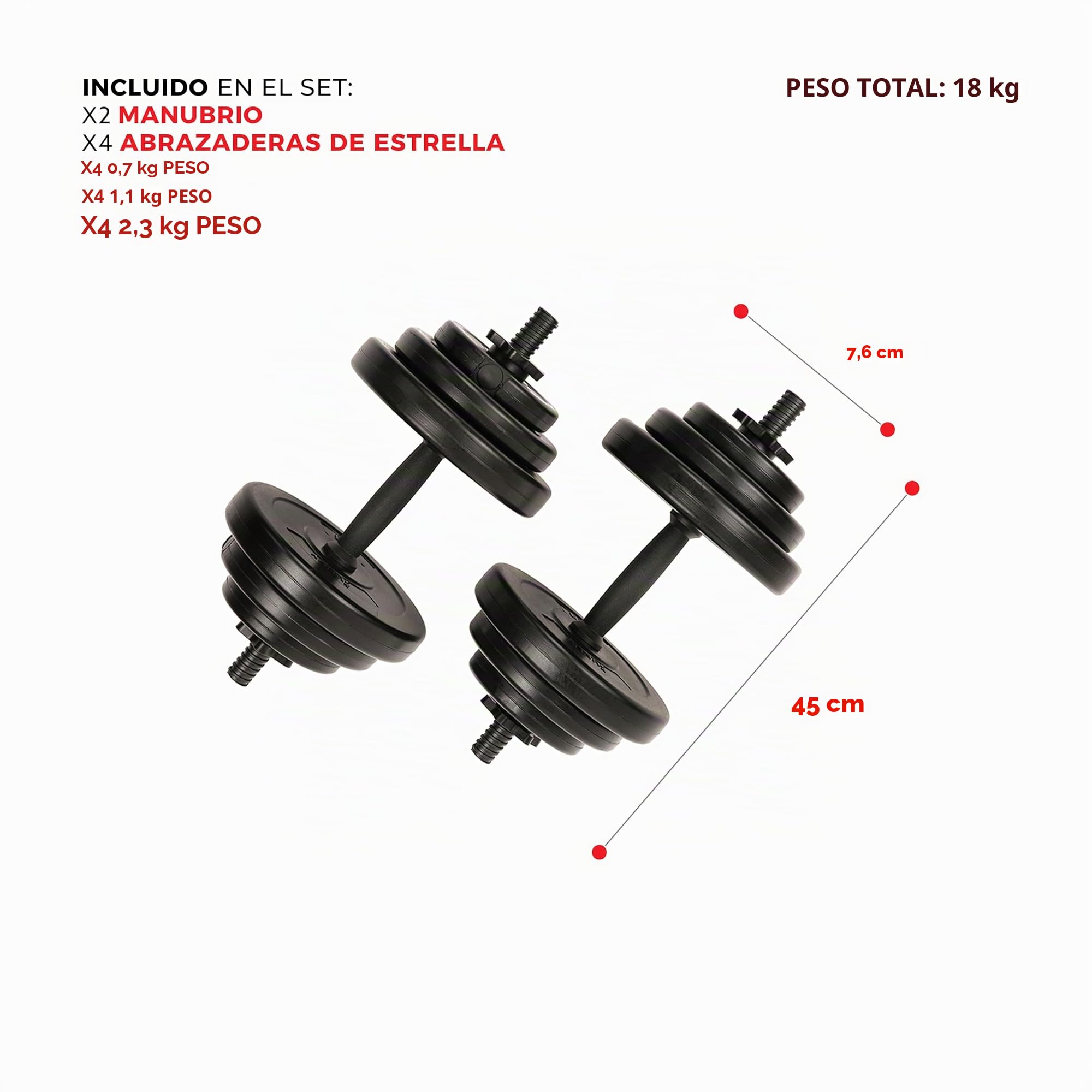 Sunny Health & Fitness Sunny Health & Fitness 18 KG, Vinyl Dumbbell Set Mancuernas, Unisex, Negro, Talla única