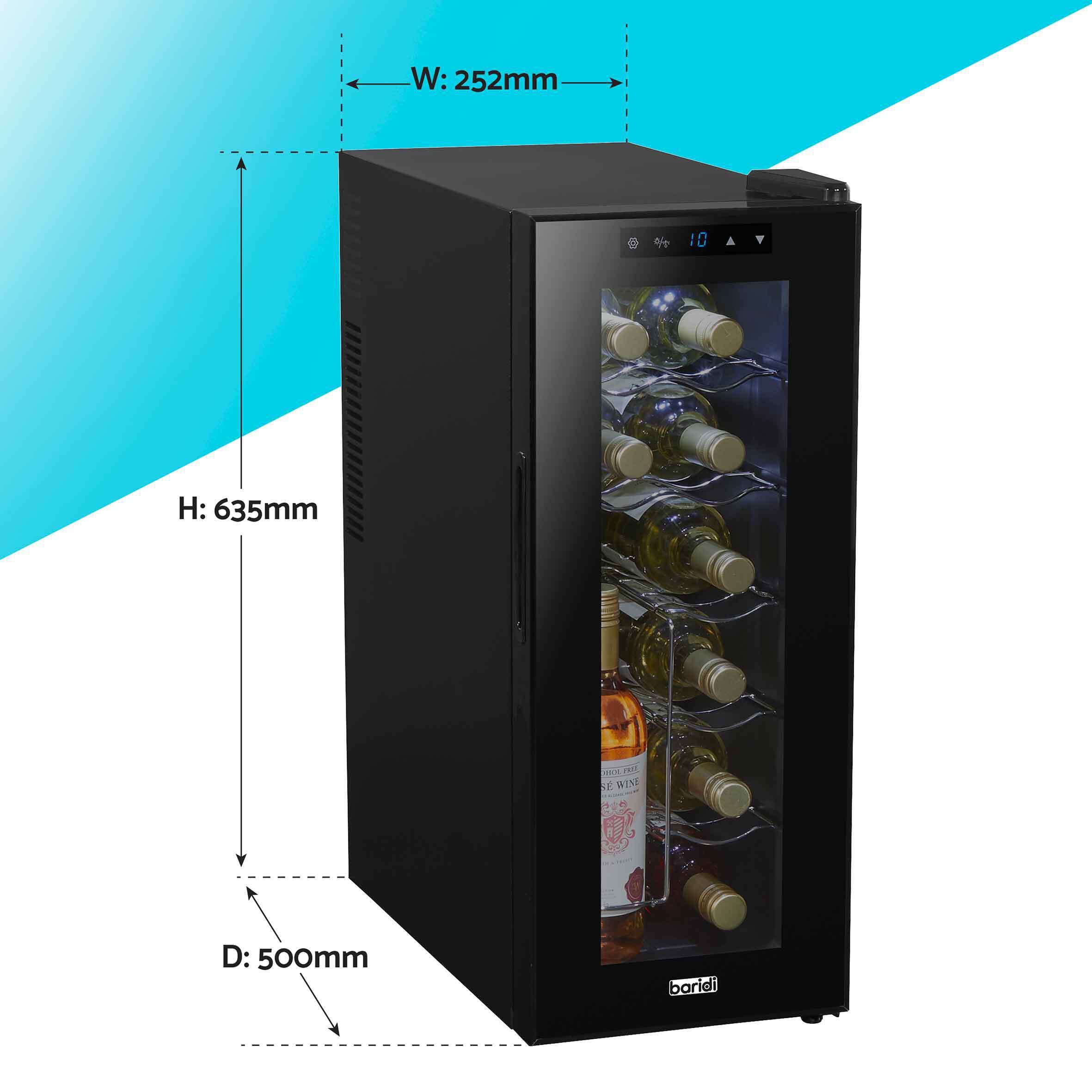 Baridi 12 Bottle Wine Cooler with Digital Touch Screen Controls & LED
