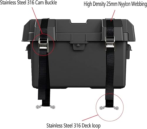 Miniatura 5 de Correas de amarre de batería para barcos, correas de hebilla de leva de acero inoxidable, kit de amarre con soportes inoxidables y tornillos SS