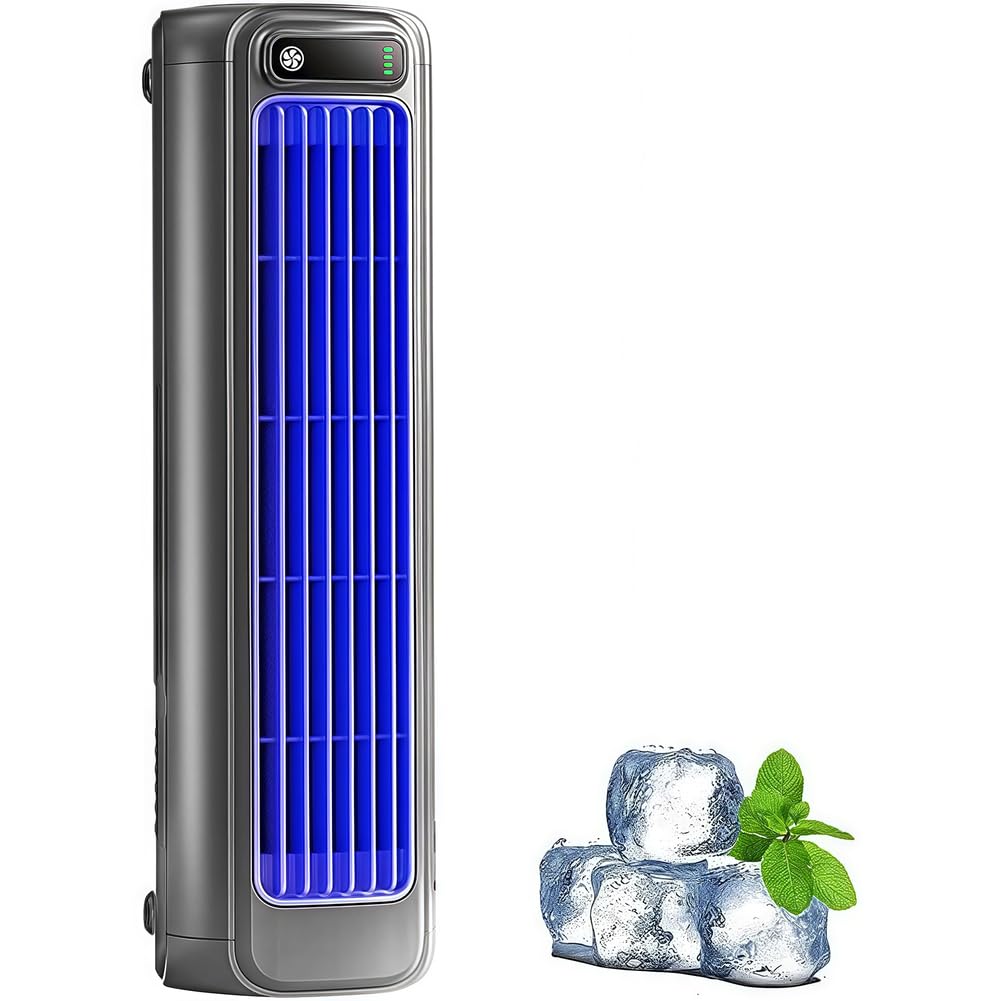 Climatizzatore 2025, Ventilatore A Torre da Tavolo Silenzioso, con 3 velocità/Touch Screen A LED/Ricarica USB/Senza Pale, per Camera Letto, Cucina, Ufficio