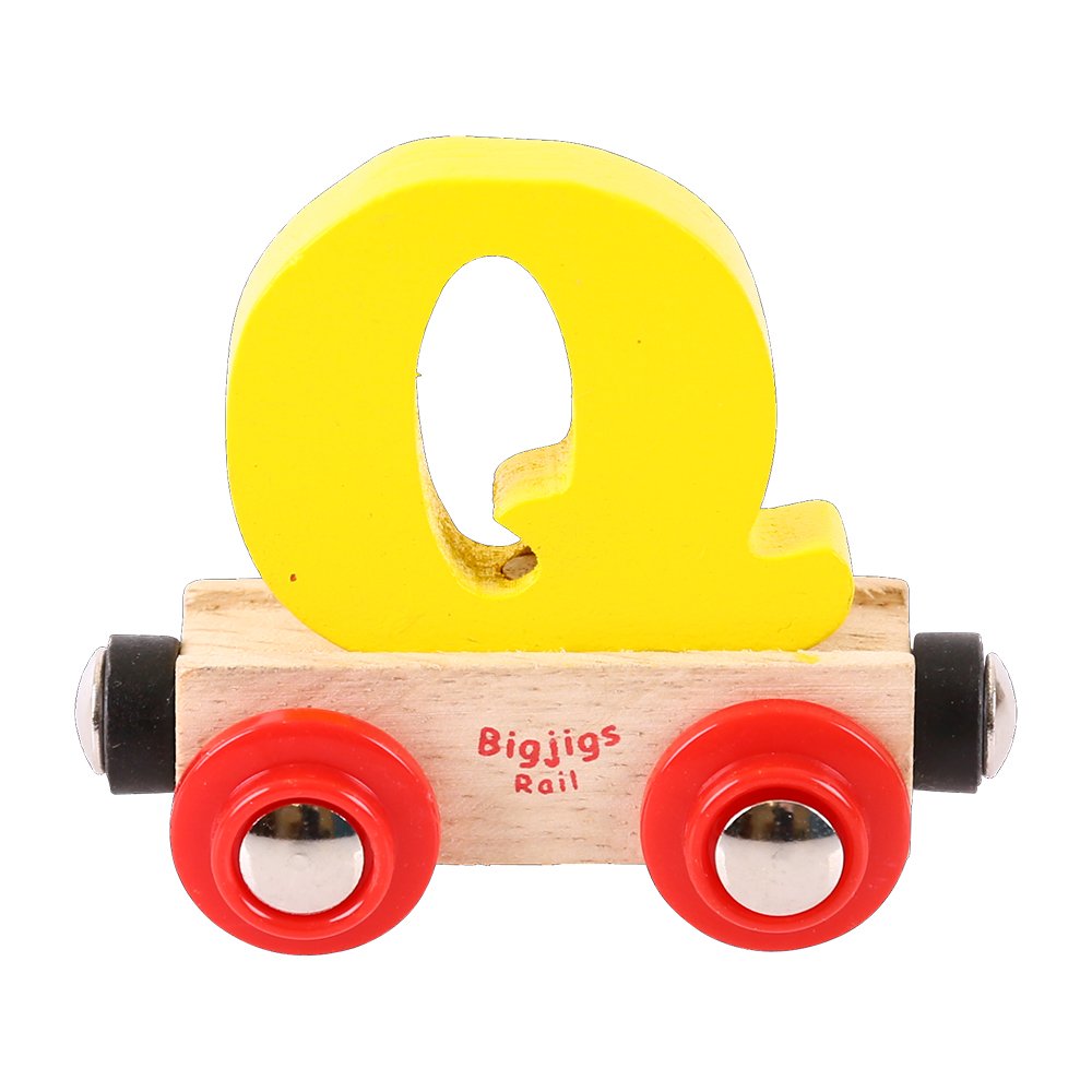 Bigjigs Rail Wooden Rail Name Letter Q (Yellow) Personalised Wood Railway Carriage โ image 1