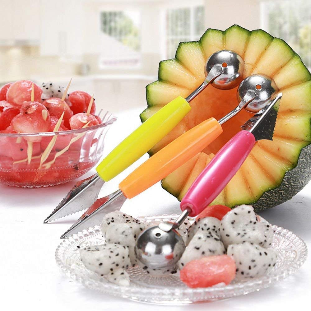 First Try Fruit Vegetable Carving Knife, Melon Ice Cream Scoops Spoon Ballers Stainless Steel Kitchen Tool 2 Pcs