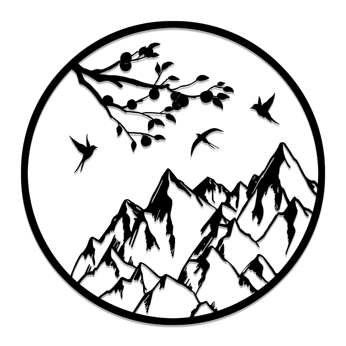 Pduoduo Montaña y rama de árbol de metal decoración de la pared, decoraciones de la pared de metal de montaña, la naturaleza rústica casa de arte de pared escultura(19.7inch)