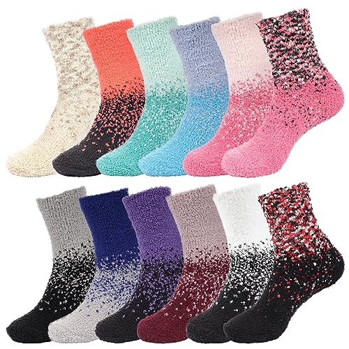 BambooMN Colorful Fuzzy Socks - Assorted Super Soft Warm Microfiber Comfy Home Socks - Value Pack
