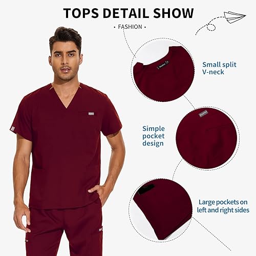 Miniatura 8 de VIAOLI Conjunto de ropa quirúrgica para hombre con cuello en V y pantalón deportivo de 8 bolsillos para enfermería conjuntos de uniformes médicos