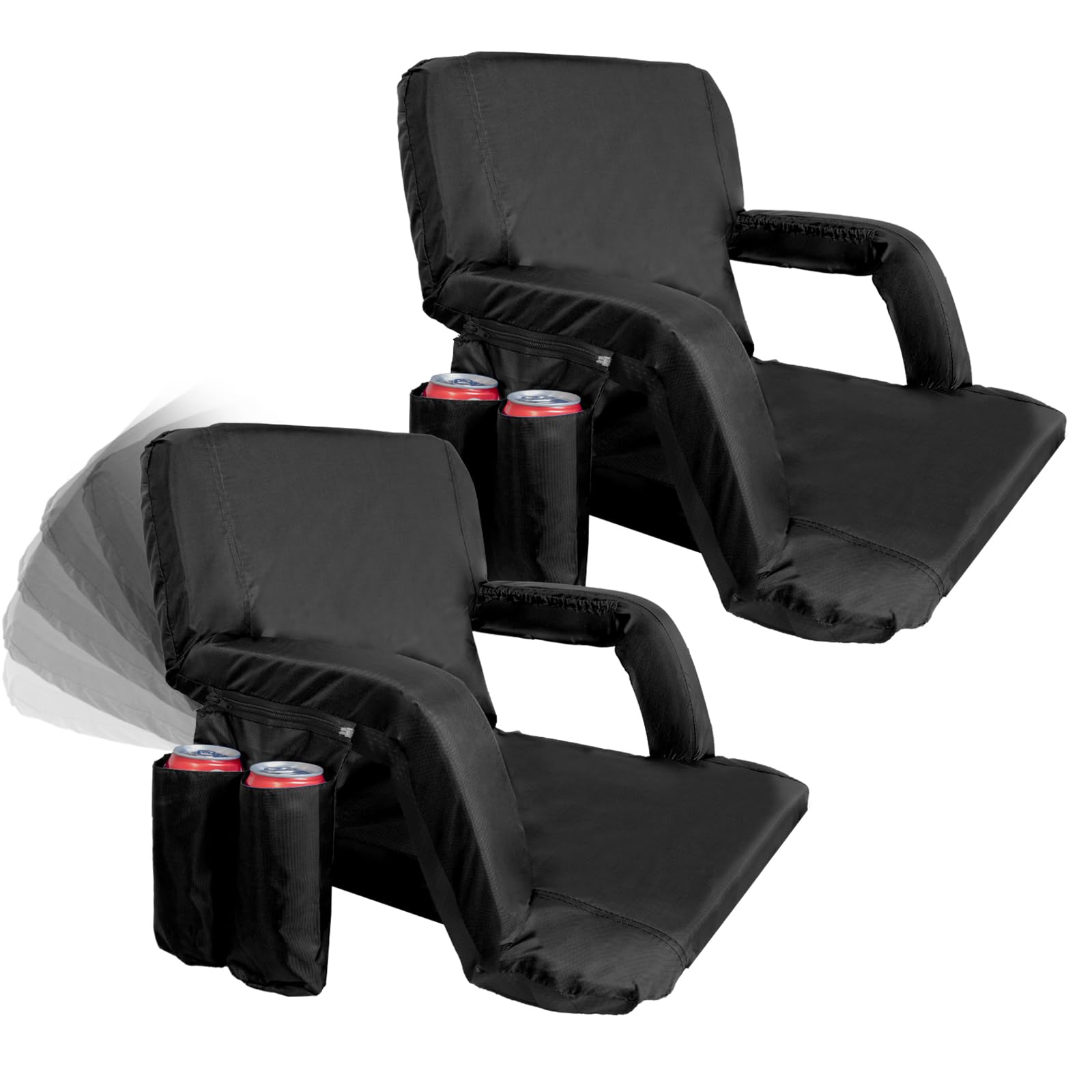 Set of 2 Stadium Seats for Bleachers with Back Support, Padded Cushion Portable Reclining Bleacher Seats, Outdoor Folding Chairs for Adults, Camping Stadium Chair Waterproof (Black)