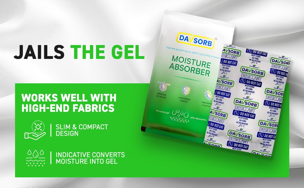 Image of DAVSORB Moisture Absorber Dehumidifier Packet - Combo Pack of 5gm x 40 sachets + 50gm x 5 sachets + 100gm x 3 Sachets - Prevent Fungus, Dampness & Musty Odour - Multisize, White Color