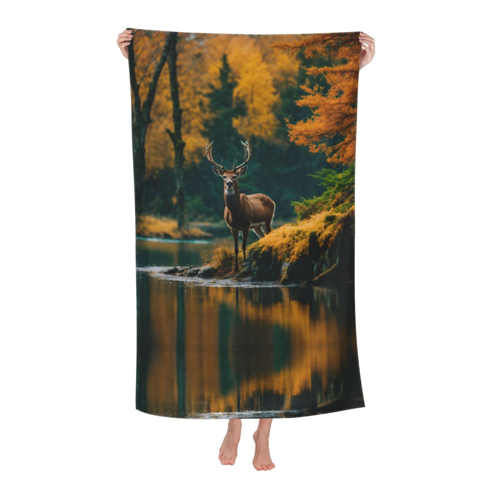 Pojknbv White Deer Bear Moose Print Oversized Adult Beach Towel Quick-Dry Comfortable Lightweight Travel Pool Camping