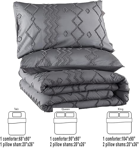 Miniatura 7 de Juego de edredón bohemio con patrón geométrico desgastado chic de 3 piezas, 1 edredón y 2 fundas de almohada, edredón ligero de microfibra