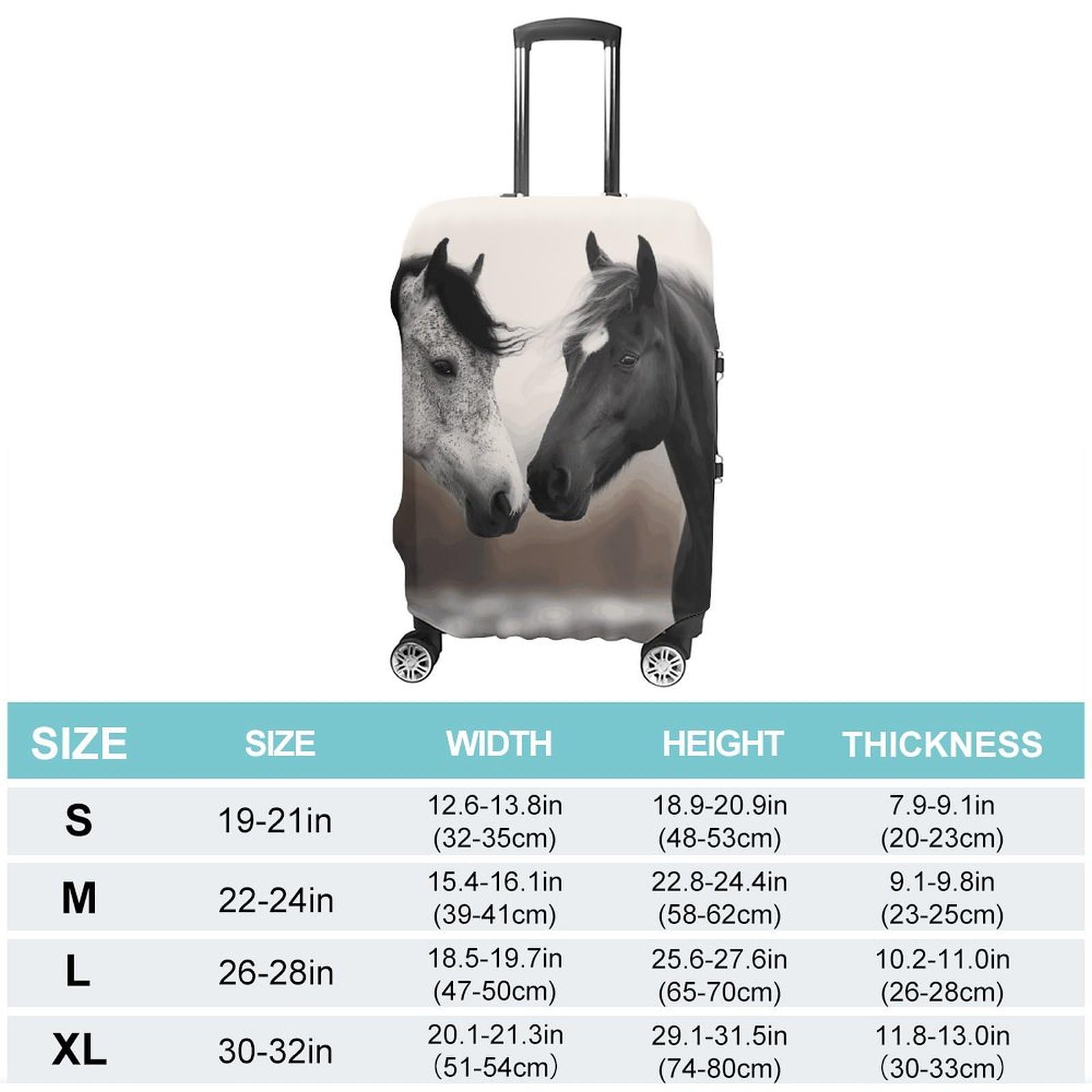 Copertura per bagagli con cavalli bianchi e neri, semplice e generosa, copertura antipolvere lavabile, resistente ai graffi, per valigie da 48-81 cm, Stile:, XL, Custodia per bagagli