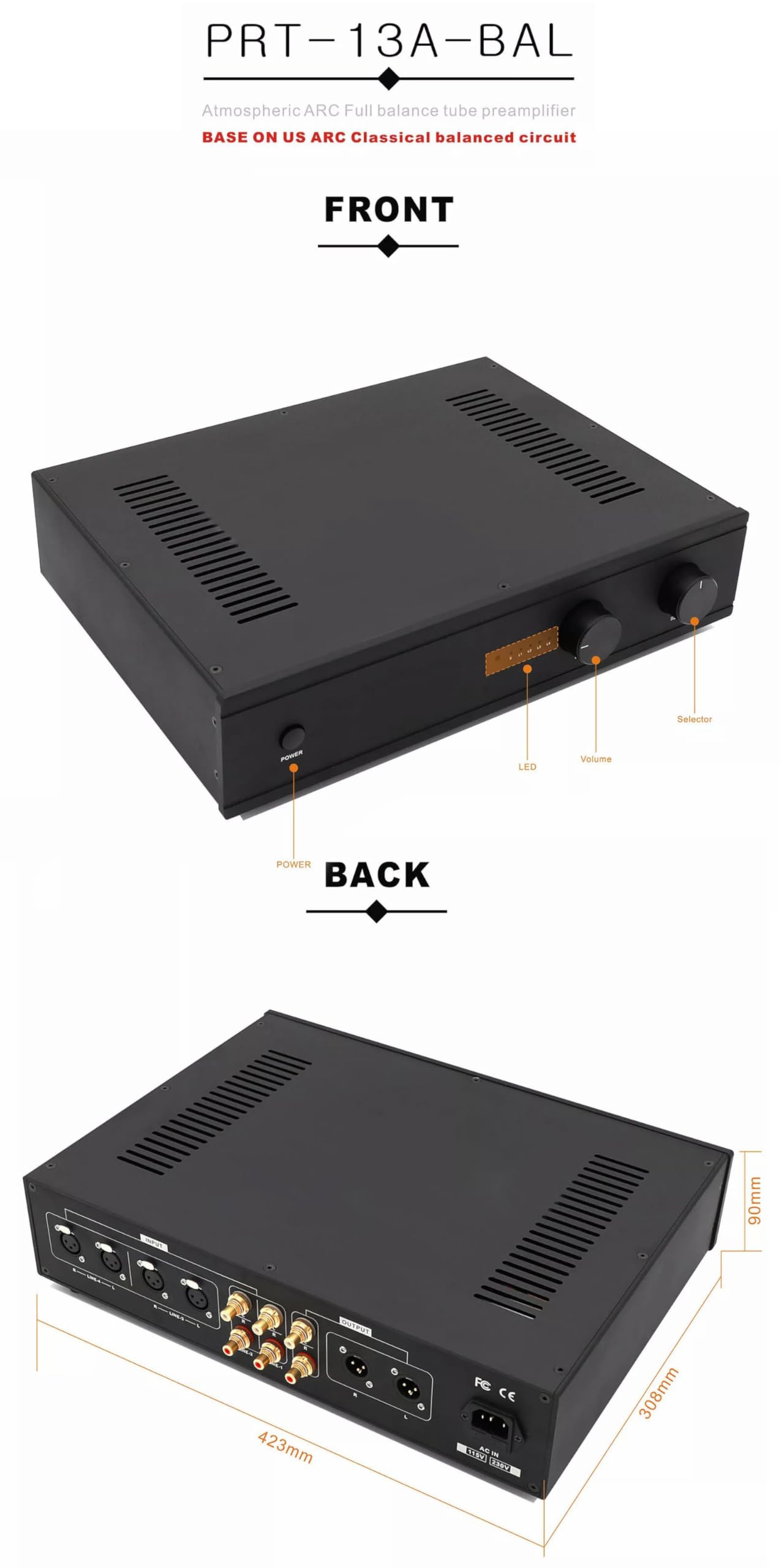 PRT13A-BAL Remote Version Stereo Balance Tube Preamplifier Vacuum Tube Preamp, Not with Tube