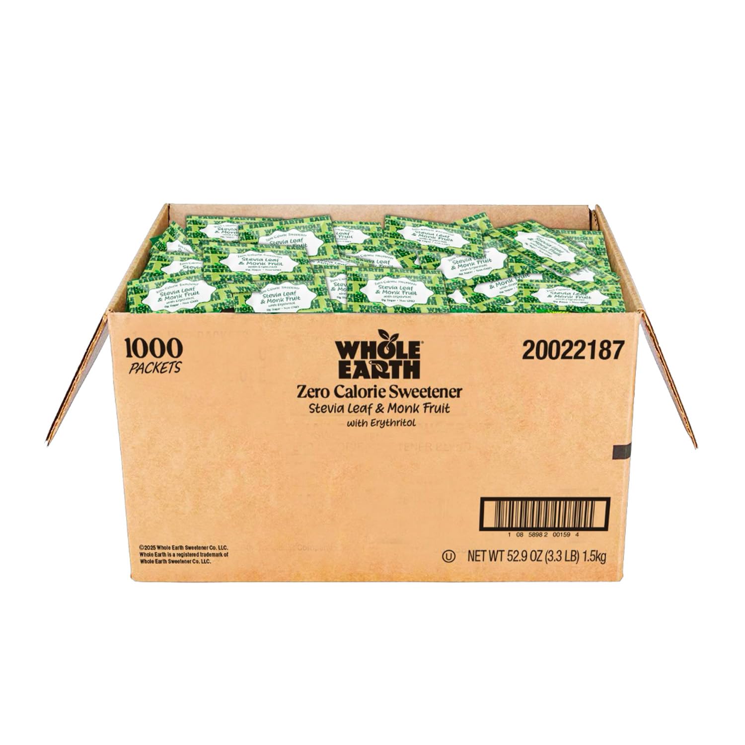 Whole Earth Sweetener Co. Stevia and Monk Fruit Sweetener, Erythritol Sweetener, Sugar Substitute, Zero Calorie Sweetener, 1,000 Stevia Packets (Packaging May Vary), 70.54 Ounce