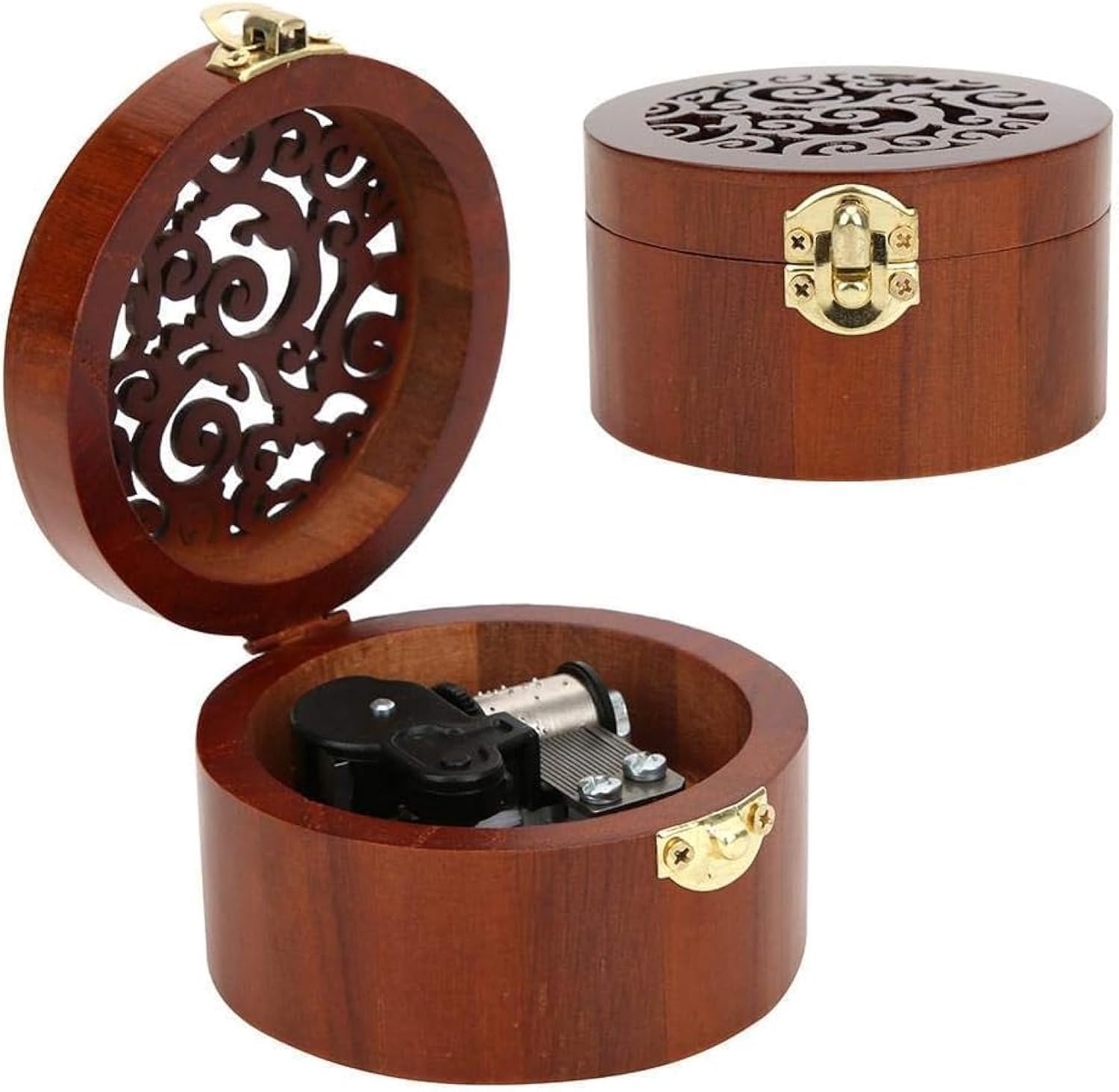 Azonee Music box Hand Crank, Wooden Engraved Vintage Hand Crank Music Box, Music Box Musical Box Carved Playing Swan Lake, Castle in the Sky for Home Decorations,3.4 x 1.9 inch